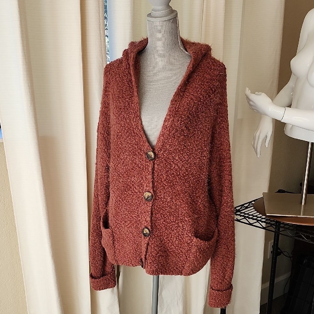 POL Hoodie Teddy Boho Y2K Retro  Oversized Bouclè Snuggly Soft Cardigan Size L